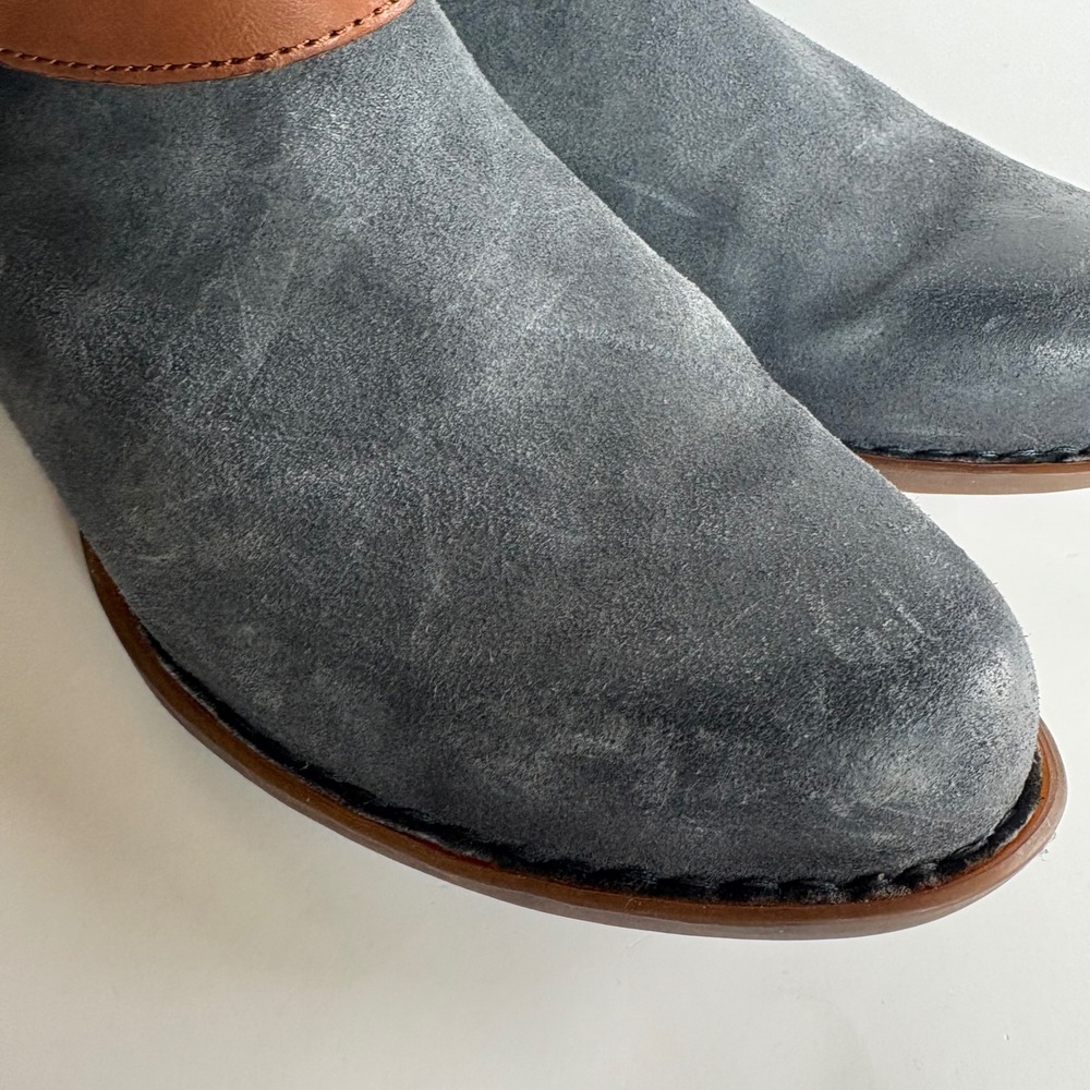Born Kati Ankle Boots Womens 8 Blue Grey Suede Brown Leather Buckle Booties - Picture 6 of 12